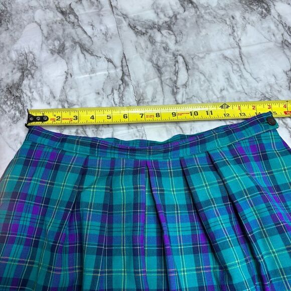 Pendleton Vintage pure virgin wool purple green plaid tartan midi skirt made USA - Picture 3 of 5